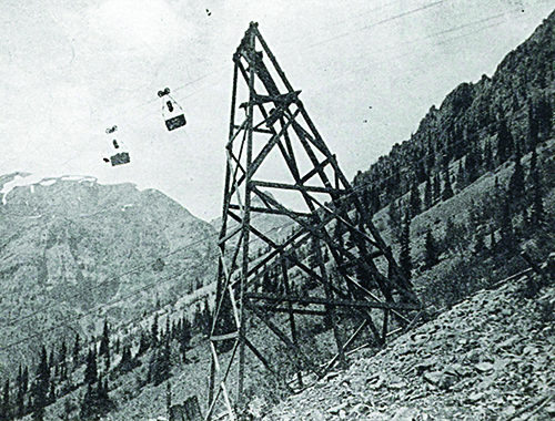 Historical photo of tram pylon