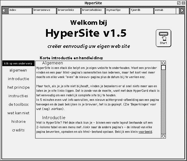 HyperSite startscherm