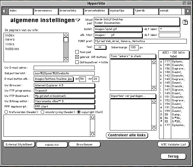 HyperSite Algemeen scherm