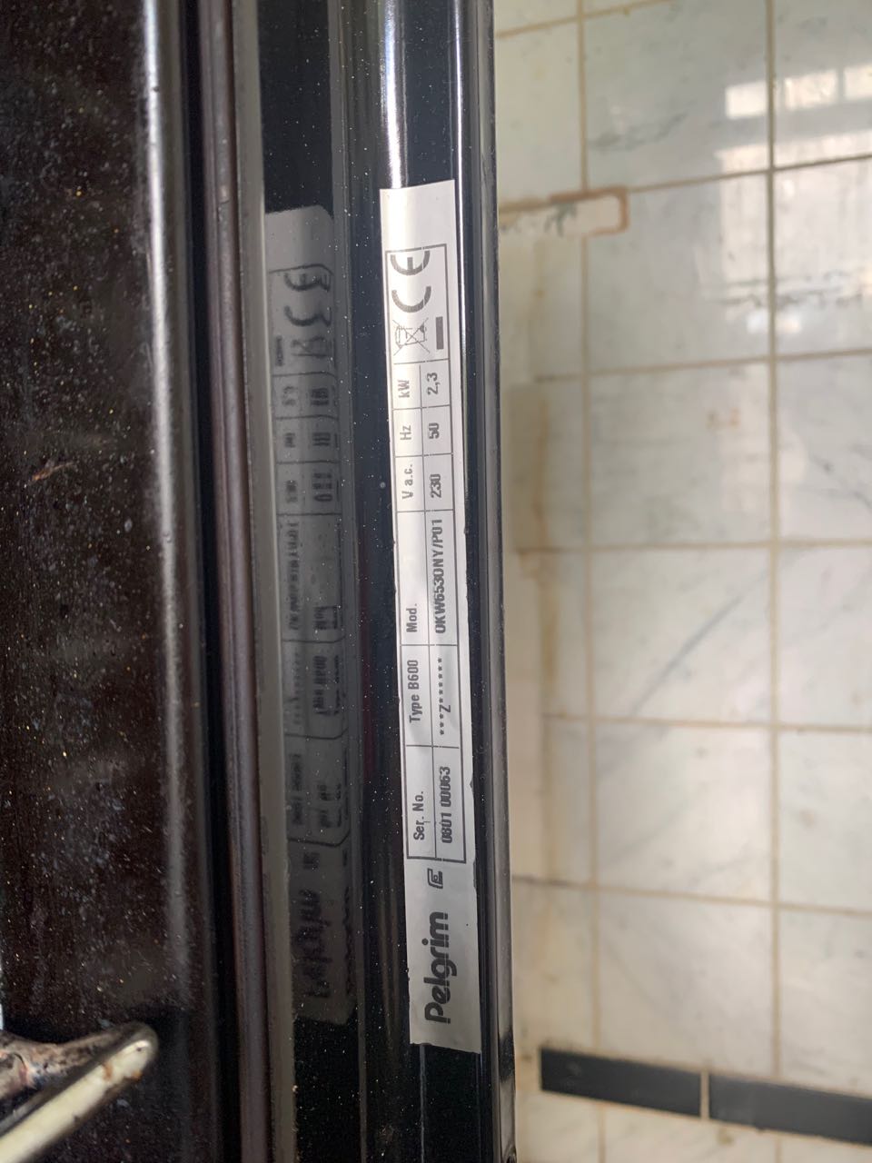 Typeplaatje Pelgrim B600 fornuis (in ovenrand)
