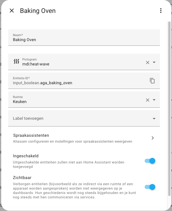 HA Oven Input Setting Pane