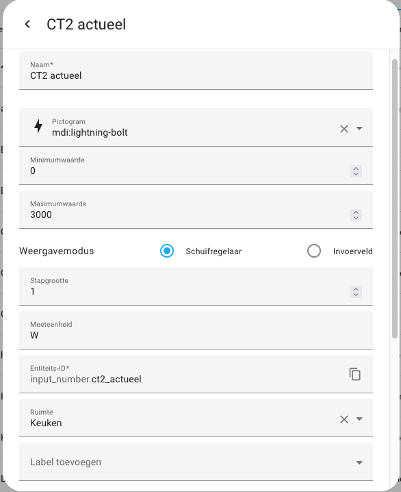 HA CT2 Input Settings Pane
