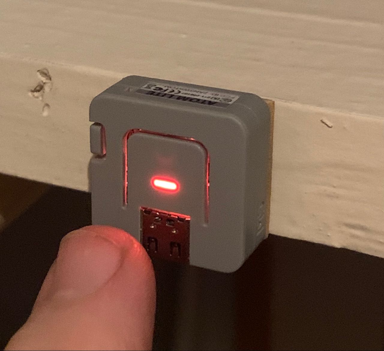Atom Lite ESP32 controller mounted in room