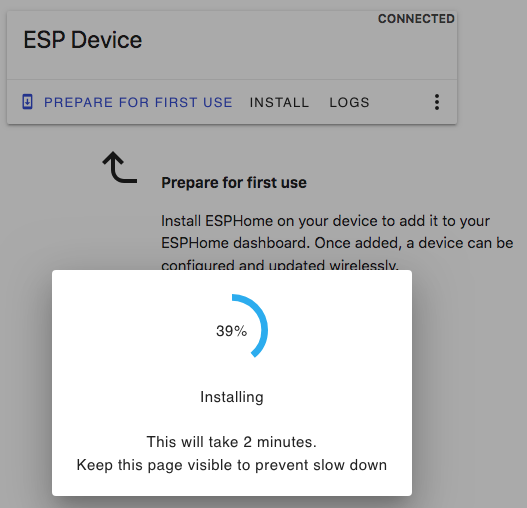 Progress of initial install
